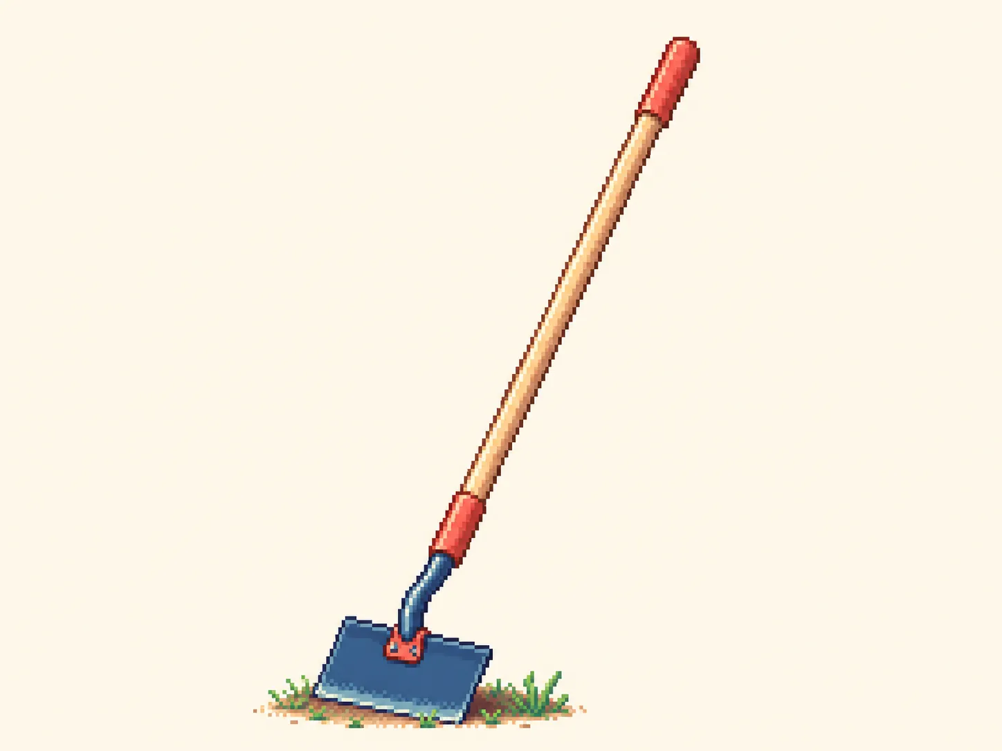 ほ (ho) mnemonic: a garden hoe, long handle, flat blade at the base, leaning at an angle