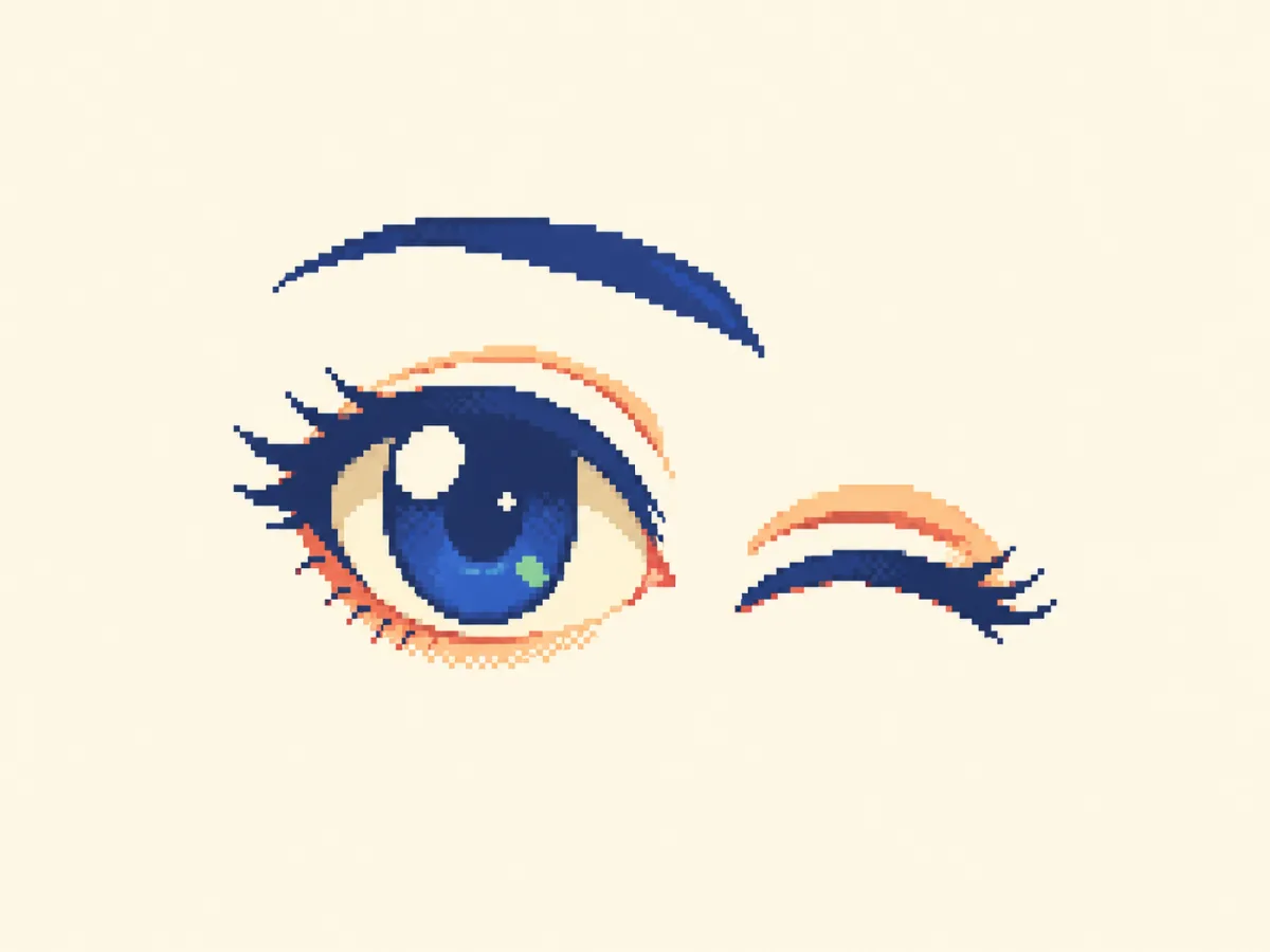 め (me) mnemonic: a single eye mid-wink with the lower lid curving up but the loop staying open