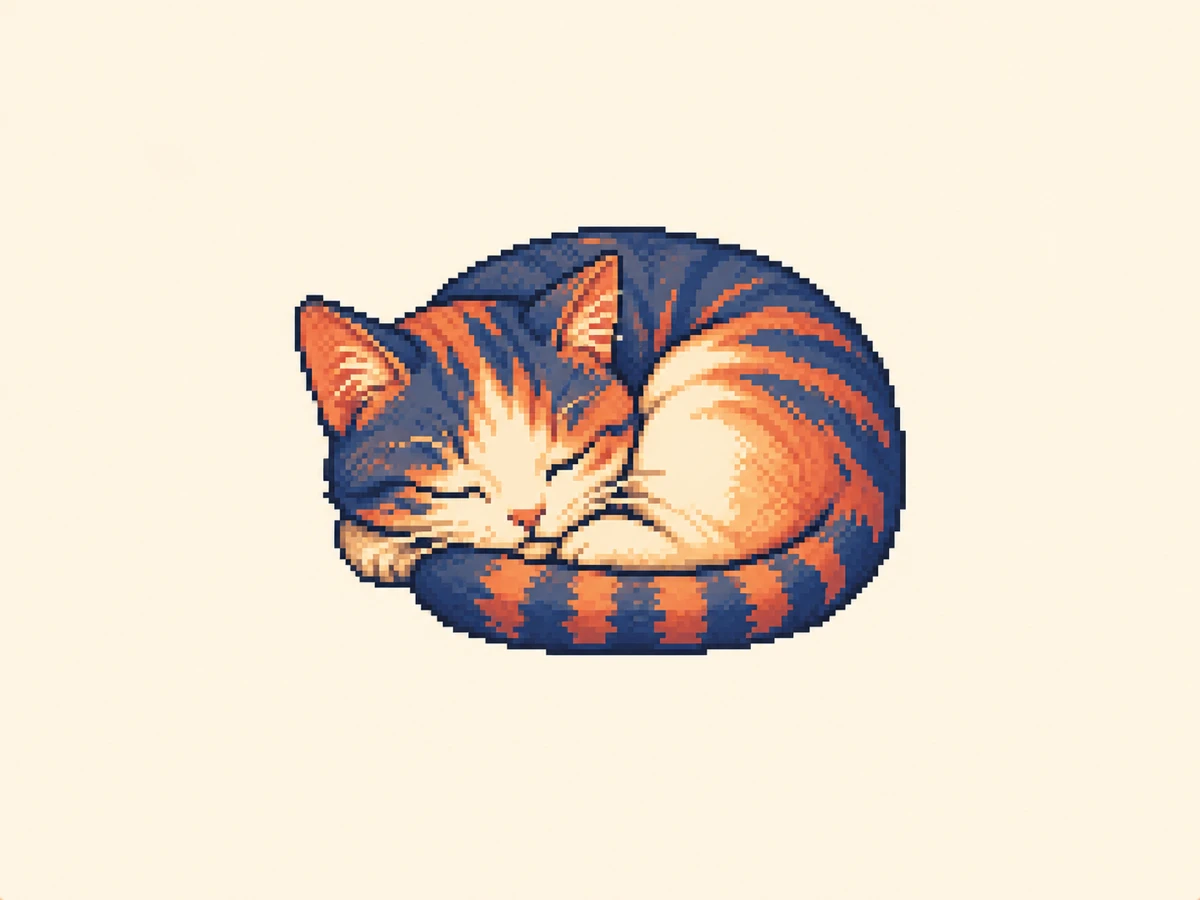 な (na) mnemonic: a cat curled into a tight ball, fast asleep, tail wrapped around its body