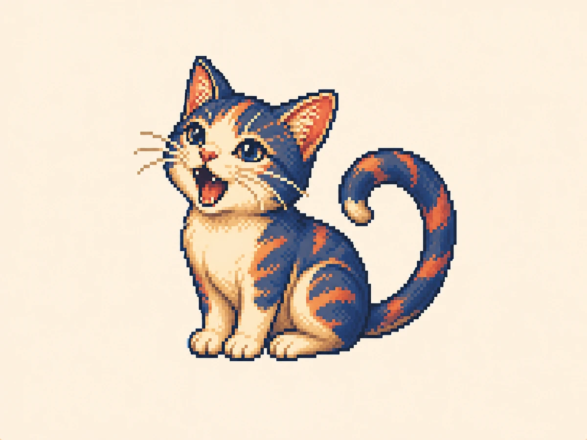 ね (ne) mnemonic: a cat mid-meow with its tail curling into an open loop that does not fully close
