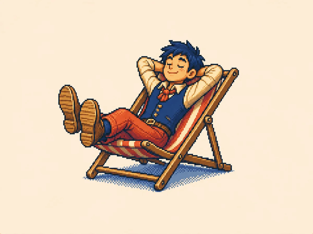 れ (re) mnemonic: a person leaning back in a reclining chair, feet kicked up and out