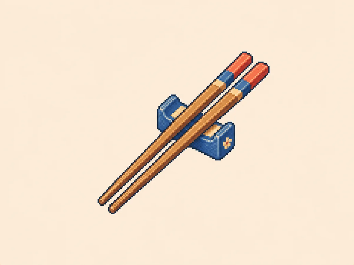 り (ri) mnemonic: a pair of chopsticks leaning together in a chopstick rest, one slightly longer than the other