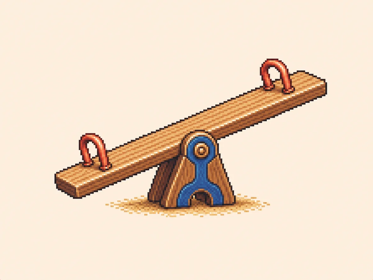 せ (se) mnemonic: a wooden seesaw plank balanced on a fulcrum, tilted with one end up and one end down