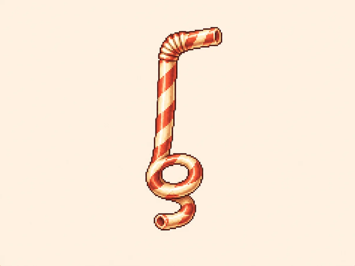 す (su) mnemonic: a curly paper drinking straw with a loose spiral tail at the bottom