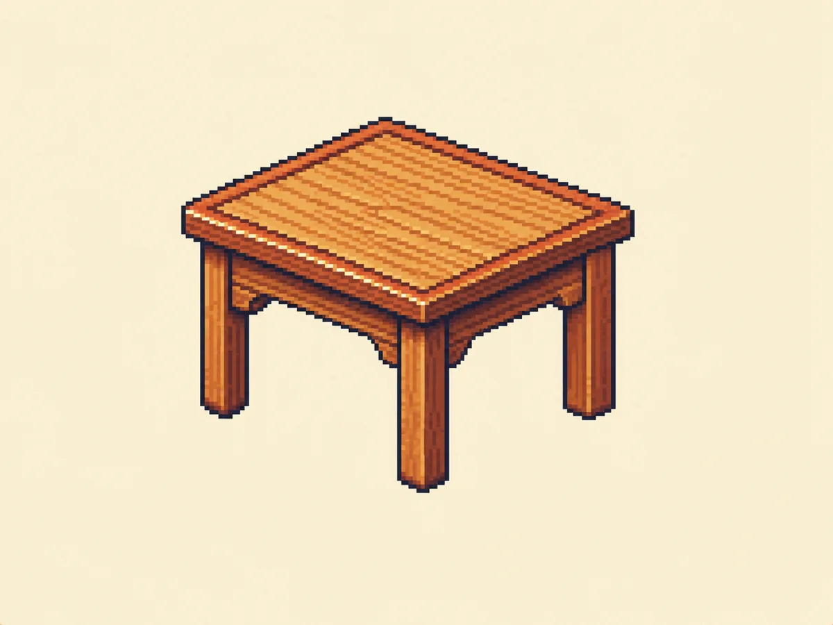 た (ta) mnemonic: a small wooden table seen from the side, one leg curving out for support