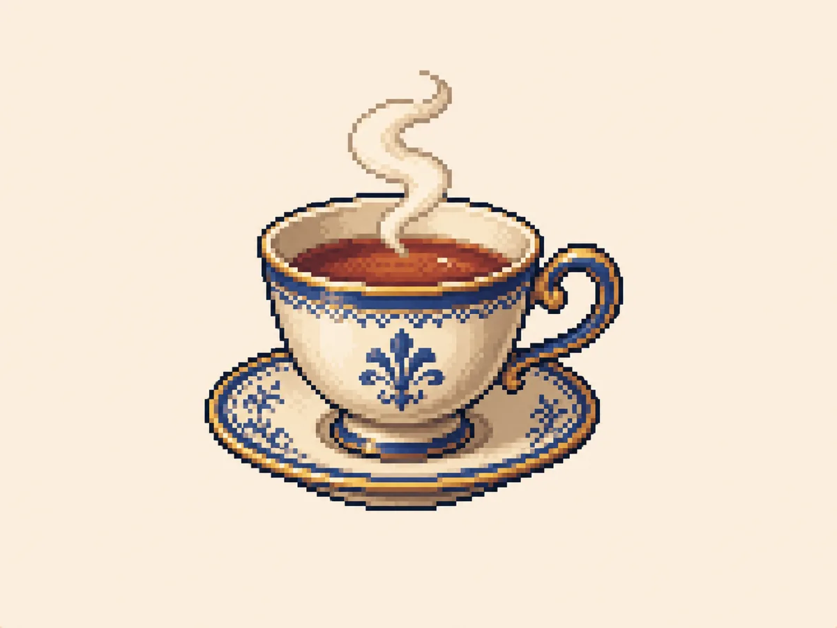 て (te) mnemonic: a teacup with a curved handle and a wisp of steam rising from the top