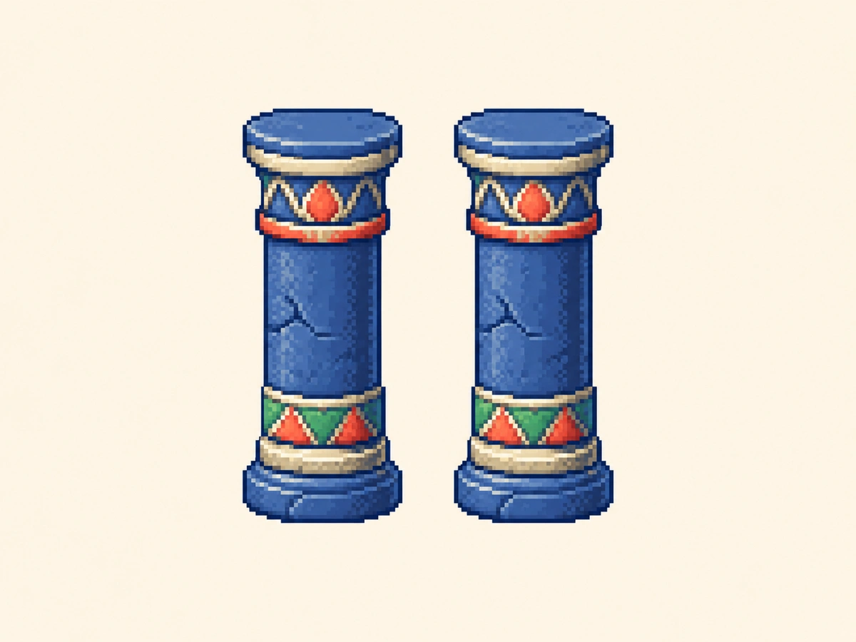 い (i) mnemonic: two identical stone pillars standing side by side, same height, matched and symmetrical