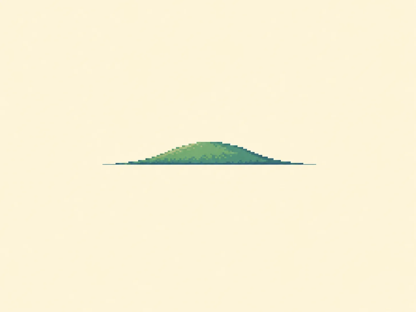 ヘ (he) mnemonic: a low distant hill on the horizon, one gentle rounded slope up and down