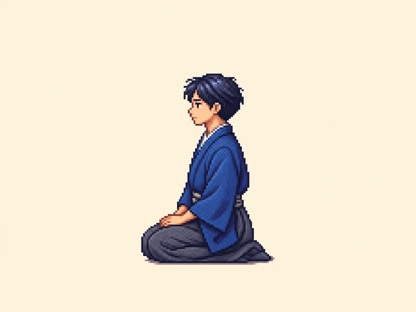 ヒ (hi) mnemonic: a person kneeling with their shins folded back under them, seen from the side