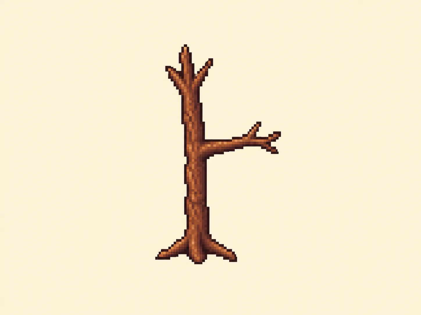ホ (ho) mnemonic: a bare tree, a straight trunk crossed by one branch, two roots kicking out at the base