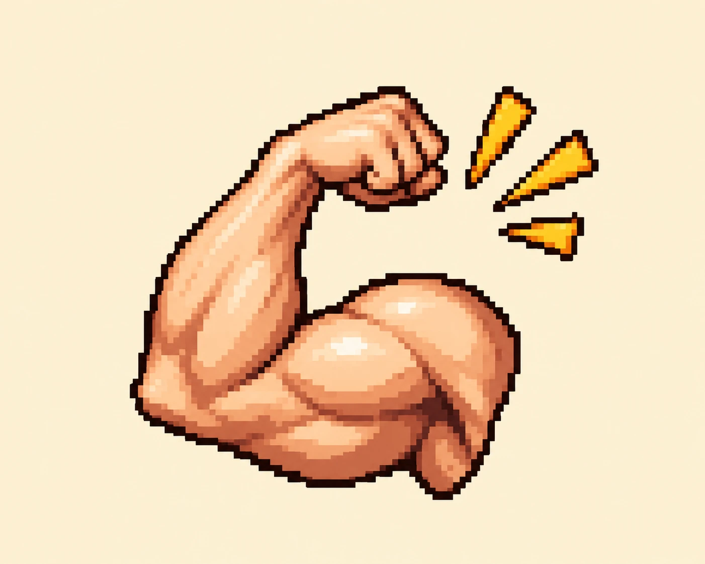 カ (ka) mnemonic: a flexed bare arm making a muscle, the bicep bulging, drawn as a simple icon