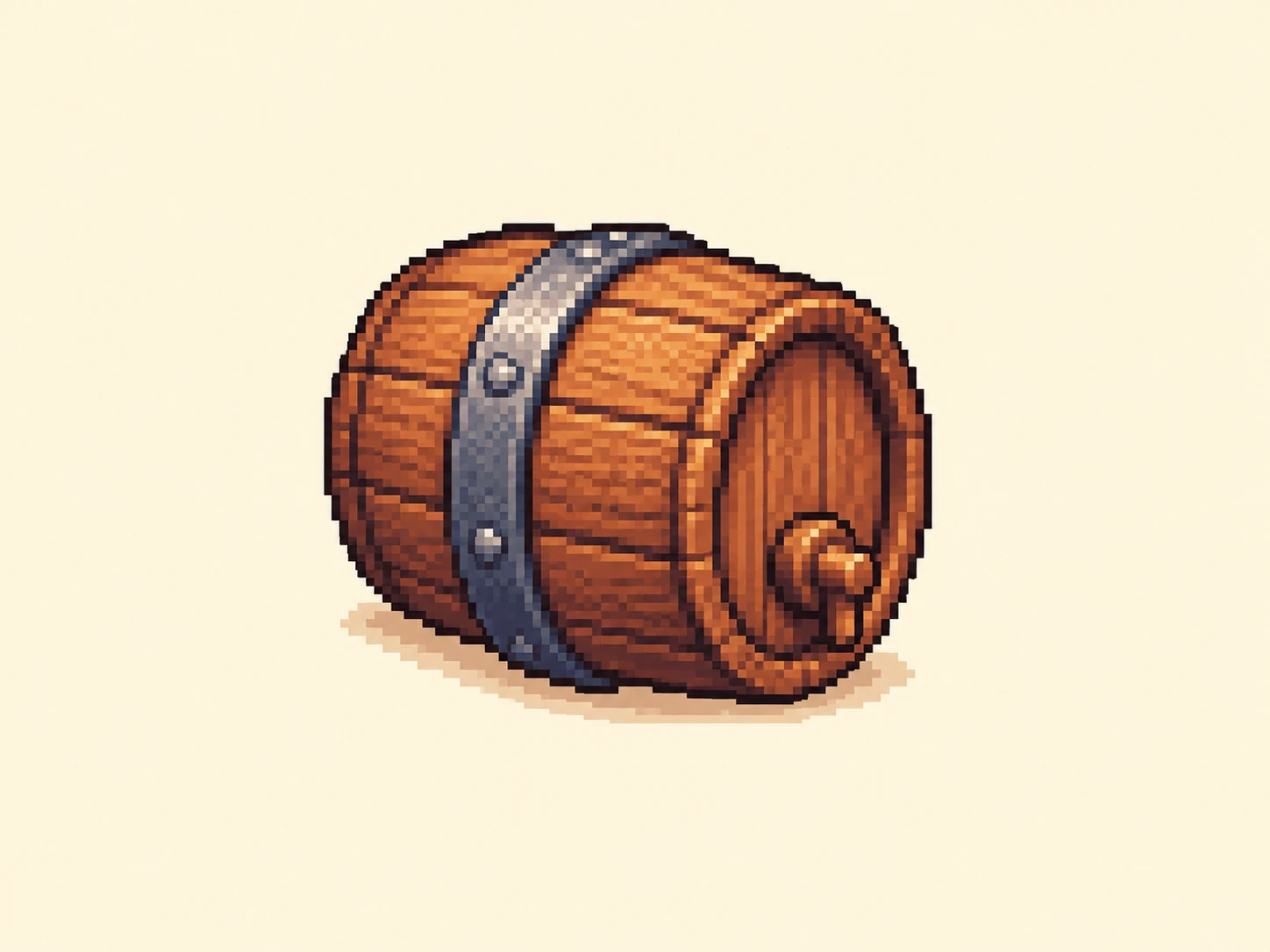 ケ (ke) mnemonic: a wooden beer keg lying on its side, one hoop band around it, a tap plug in the end