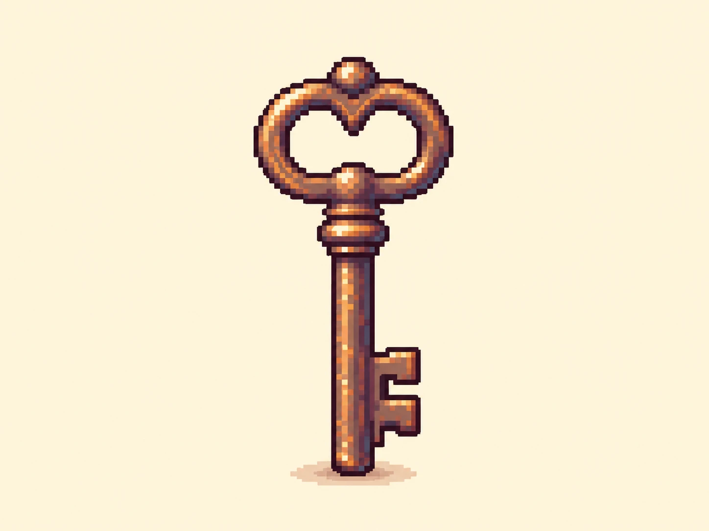 キ (ki) mnemonic: an old skeleton key standing upright, two teeth near the top and a plain shaft