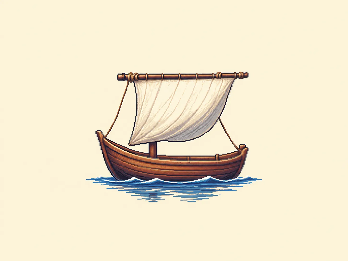 マ (ma) mnemonic: a small sailboat, a straight horizontal boom at the top and a curved hull hanging below it