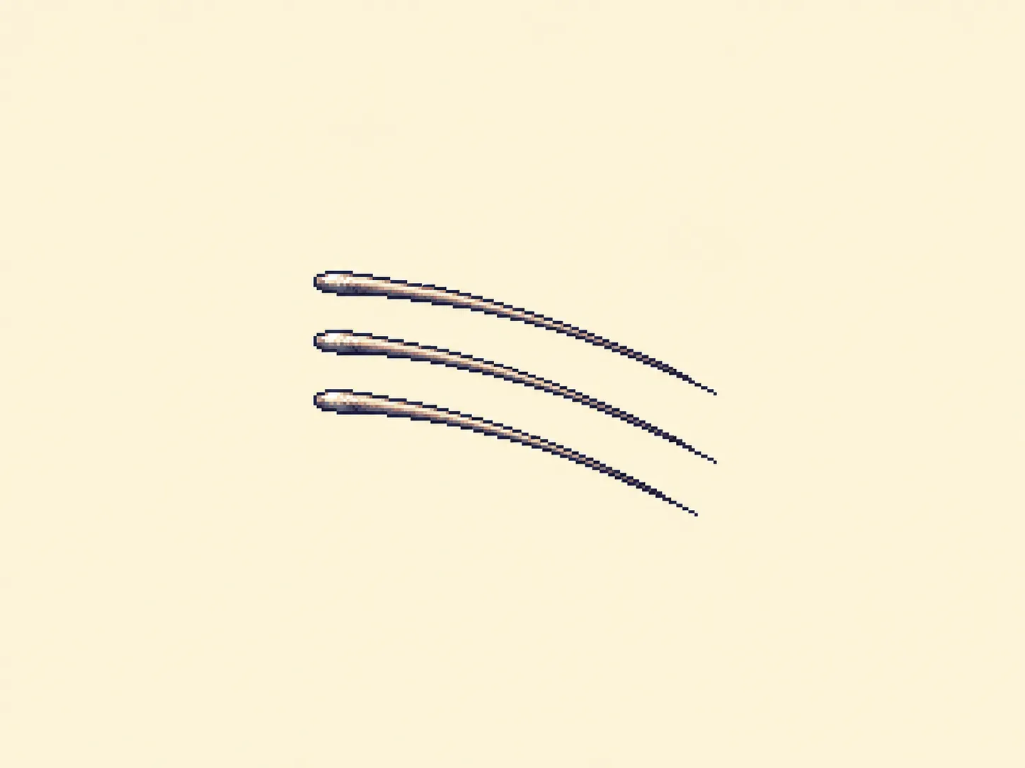 ミ (mi) mnemonic: three thin cat whiskers on a cheek, parallel and evenly spaced, angled slightly downward