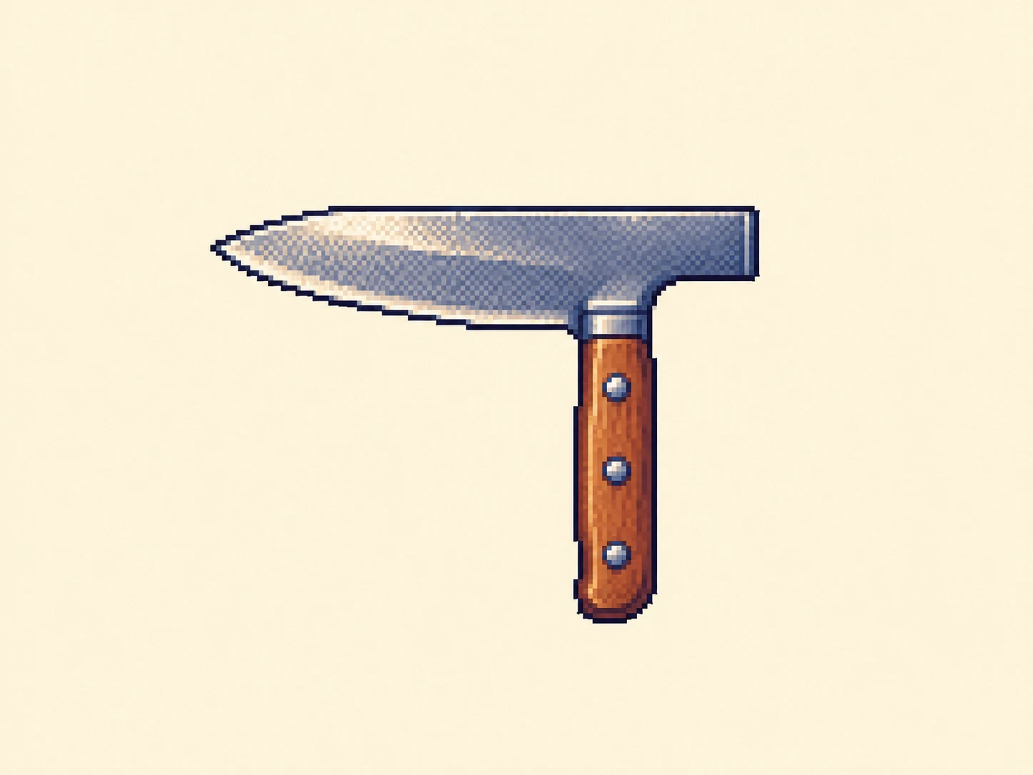 ナ (na) mnemonic: a kitchen knife lying flat, the blade running left to right and the handle dropping down from it