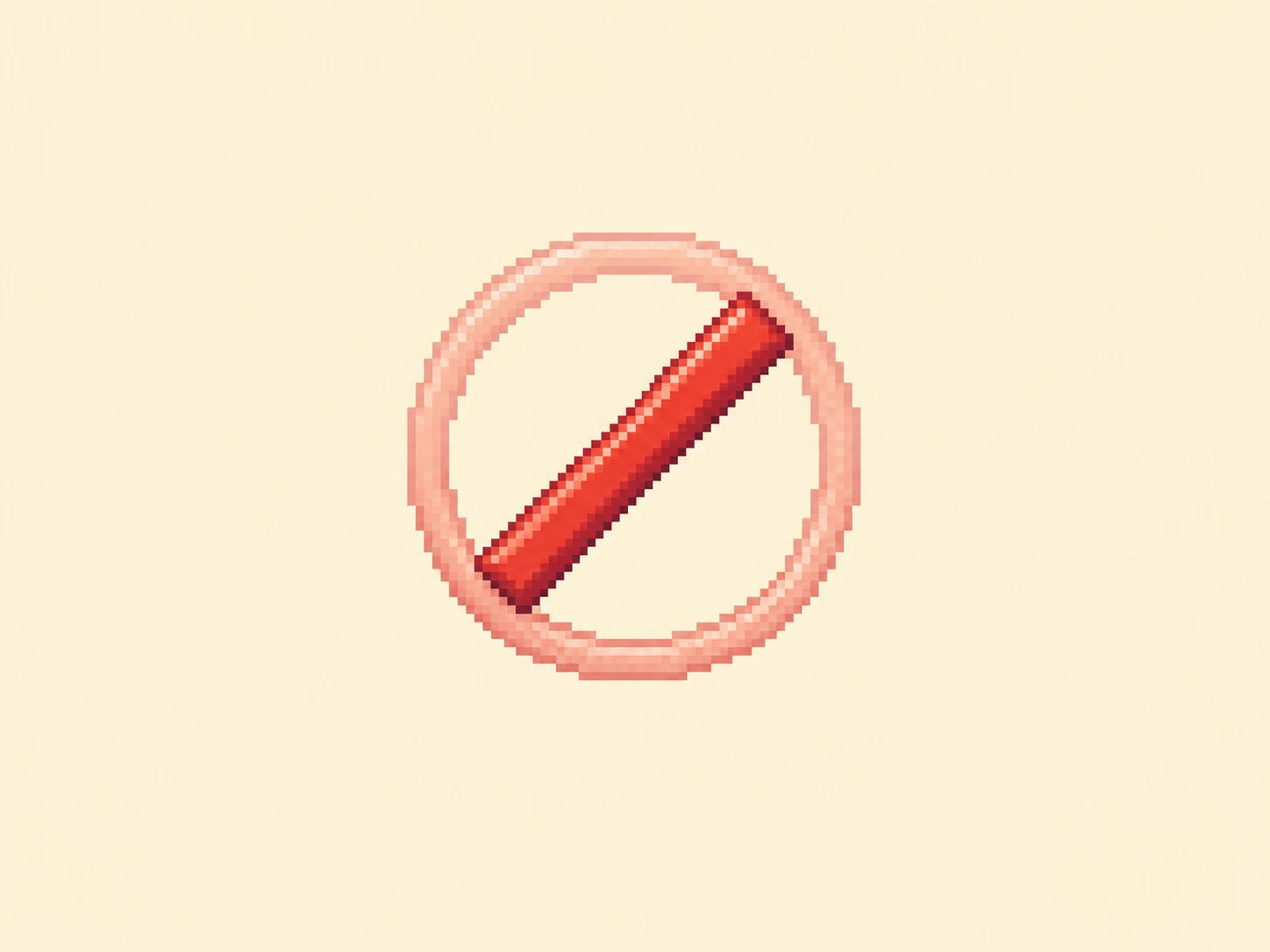 ノ (no) mnemonic: the single diagonal slash of a red no-entry sign, nothing else in the frame