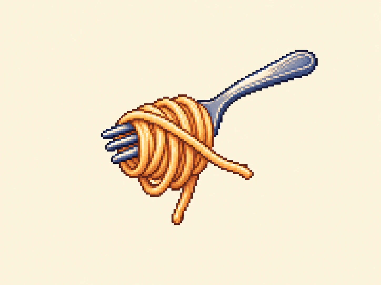 ヌ (nu) mnemonic: a fork twirling a tangle of noodles, one loose noodle strand flicking across the shape