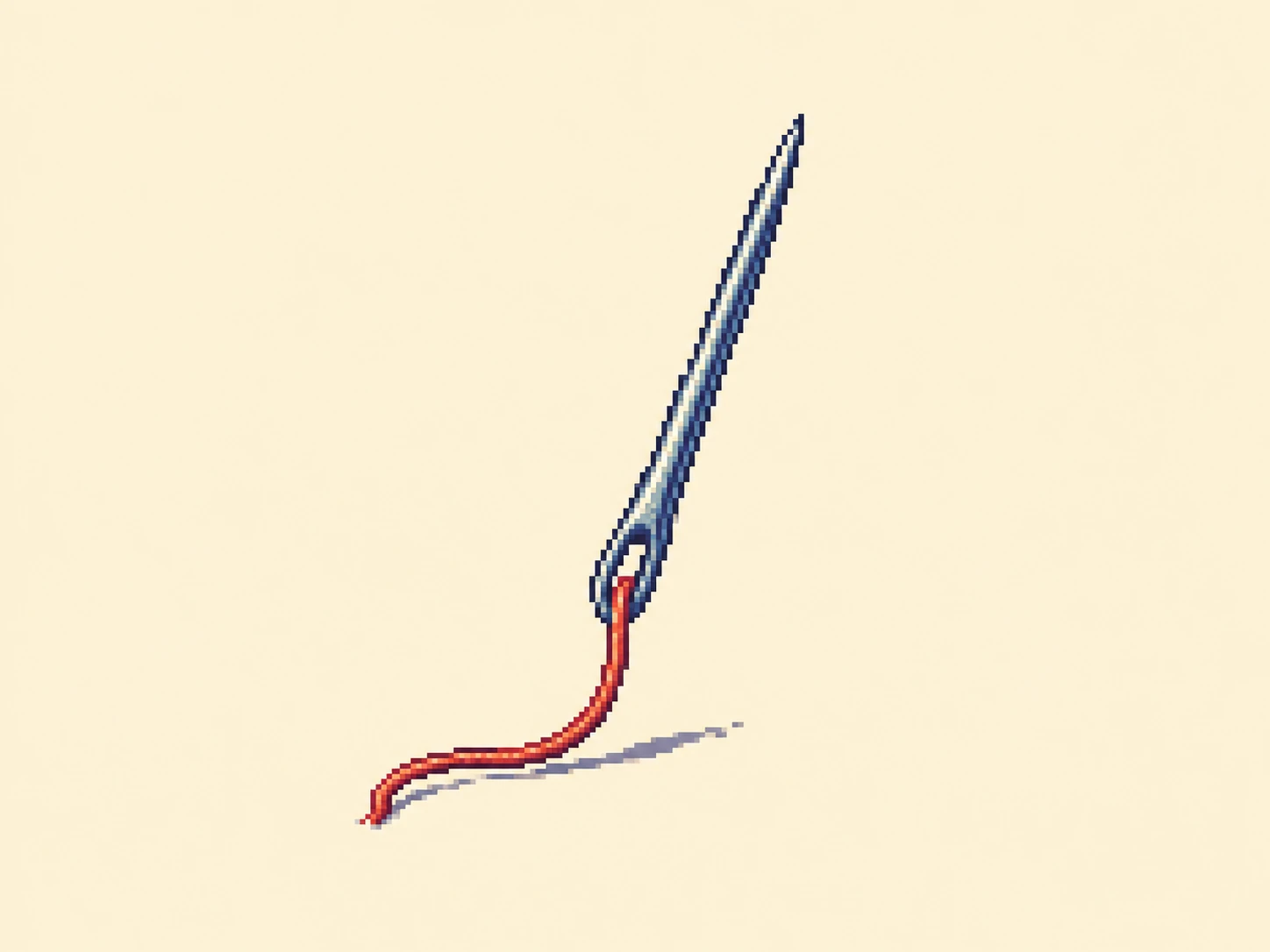 ソ (so) mnemonic: a sewing needle set at a steep angle with a single thread trailing down from its eye