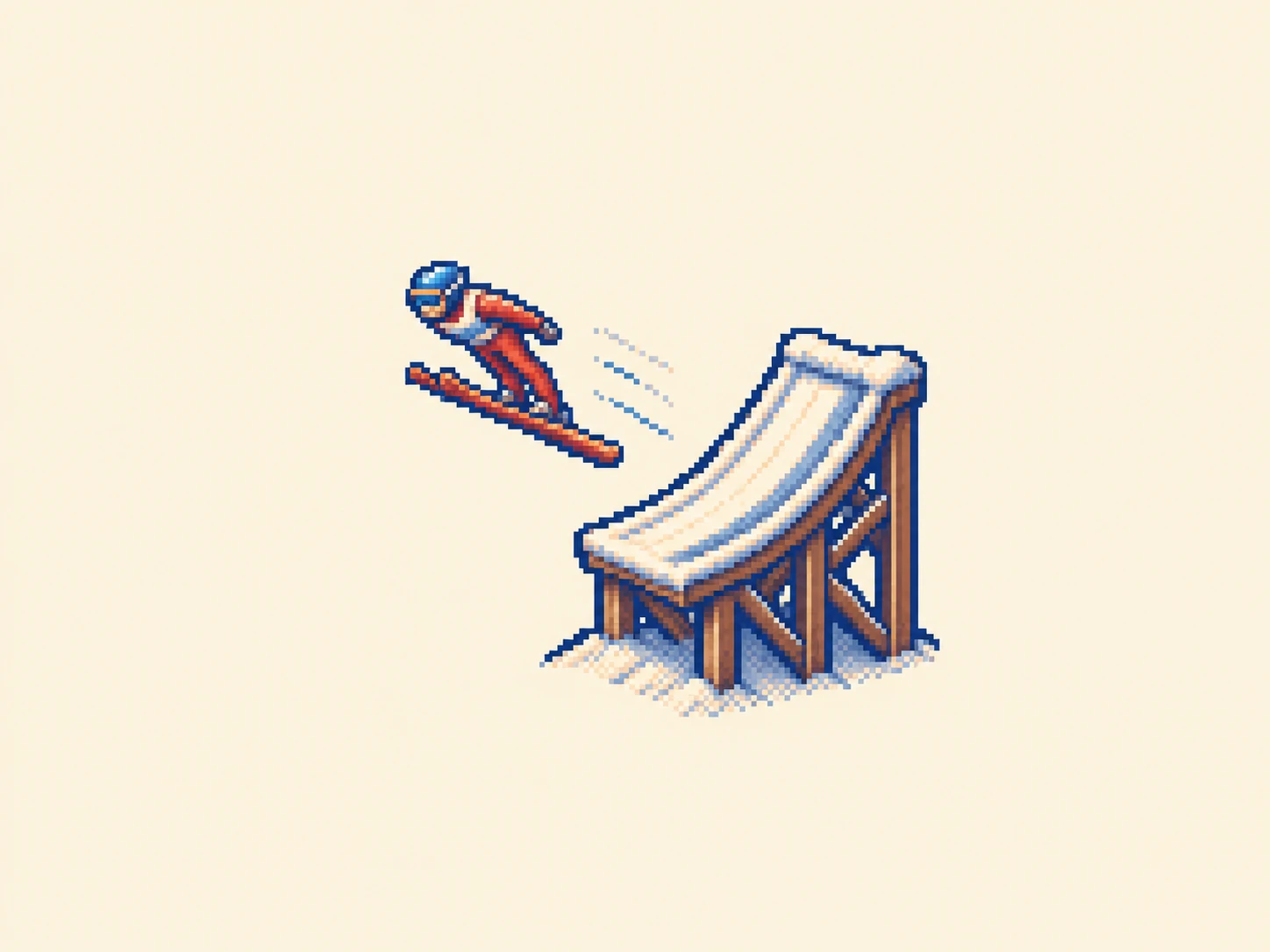 ス (su) mnemonic: a ski jump ramp, a skier just leaving the lip and swooshing off toward the lower left