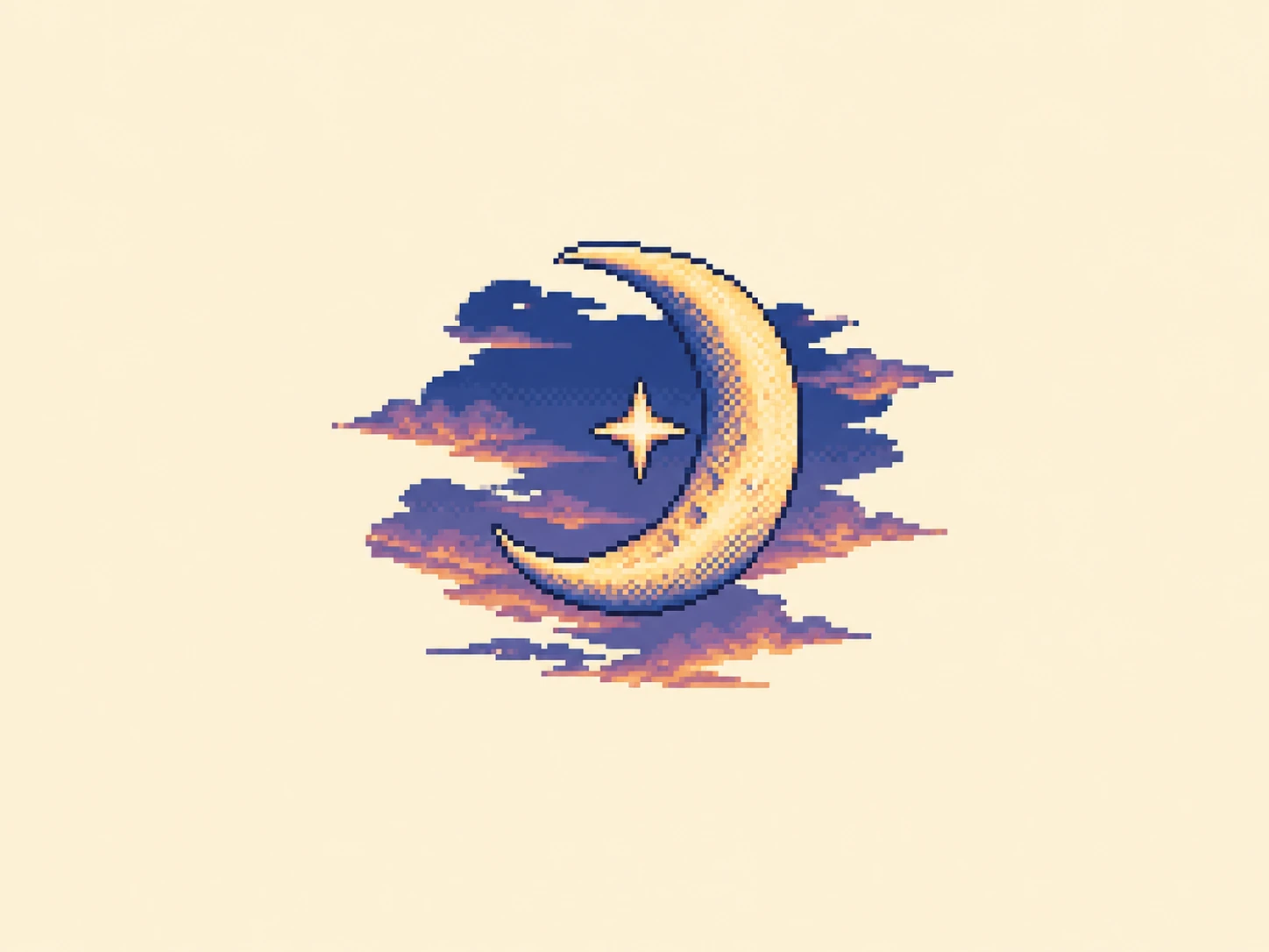タ (ta) mnemonic: a thin crescent moon low in an evening sky, a single small star beside its inner curve