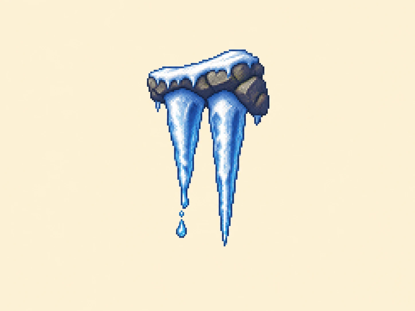 ツ (tsu) mnemonic: two icicles hanging from a ledge side by side, a single drip running down and off to the lower left