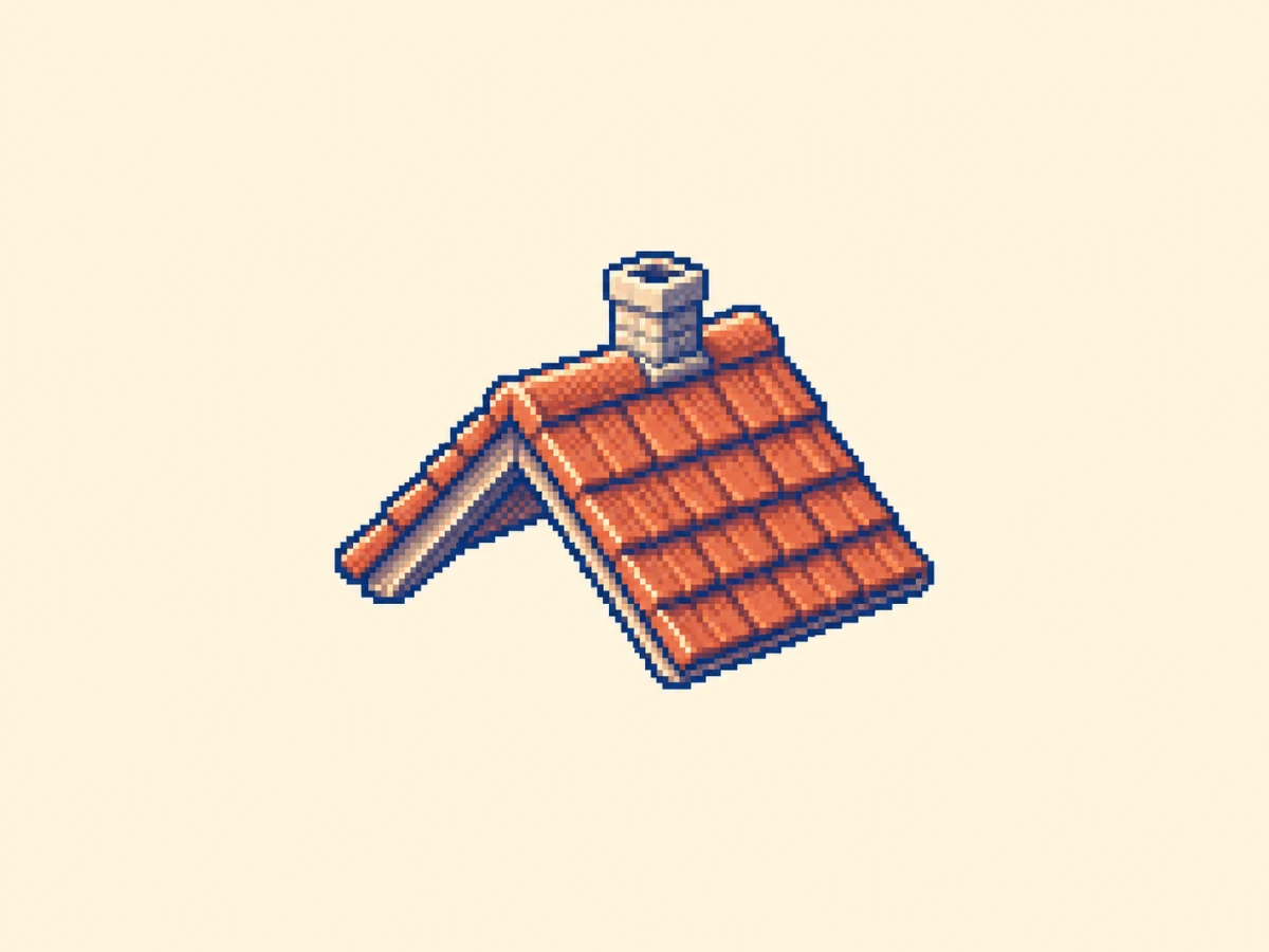 ウ (u) mnemonic: the peaked roof of a small house, a single chimney stub on the ridge, no walls beneath