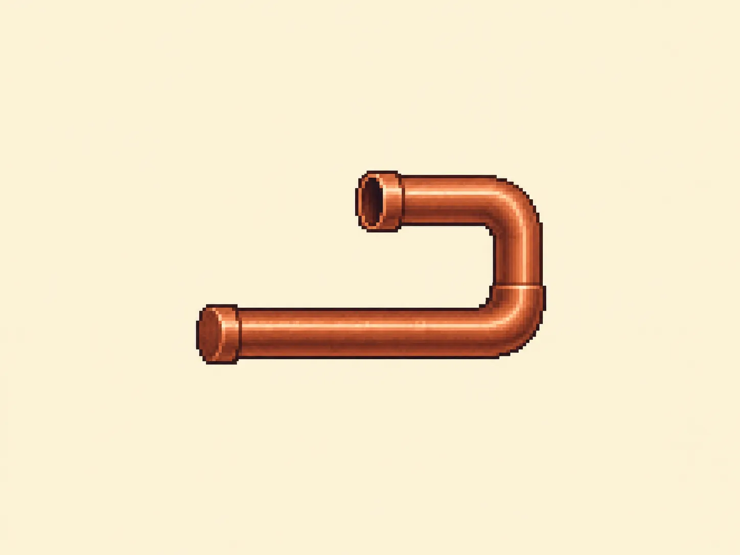 ユ (yu) mnemonic: a bent metal pipe making a squared-off U-turn, its bottom length running out much longer than the top